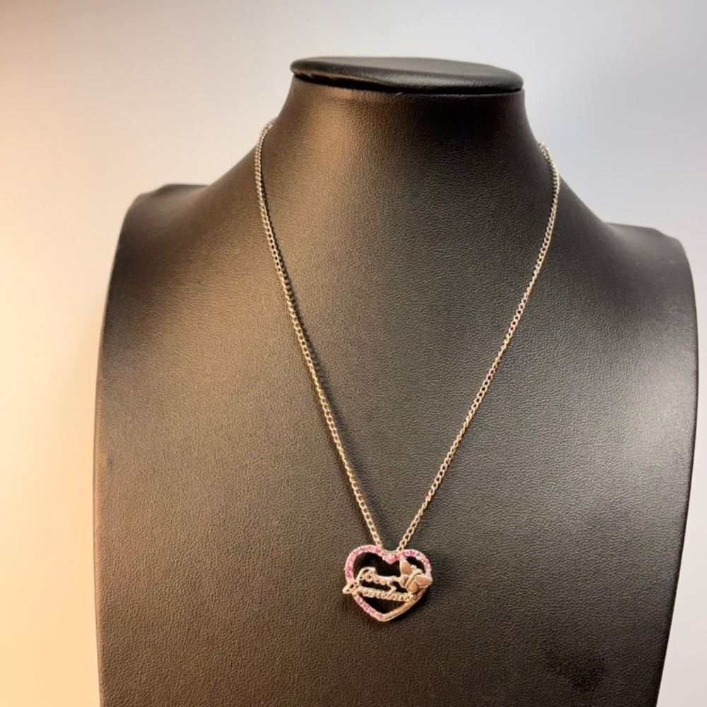 Best Grandma Heart Necklace Silver Pink Rhinestone Butterfly Gift Family